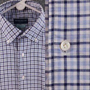 Peter Millar Summer Chambray Button-Down Medium Cotton Check Collection Blue